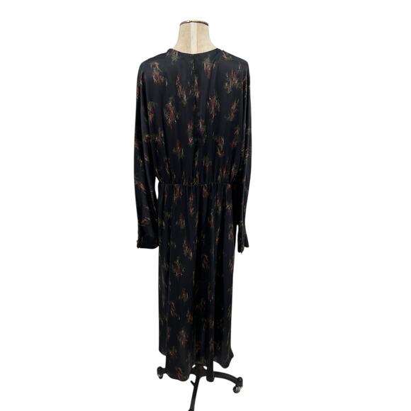 Vince Wisteria Wrap Dress Midi Satin Long Sleeve Black Size XL *Damaged - Picture 12 of 16